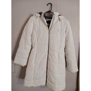 Calvin Klein Girls White Faux Fur Trim Hood Puffer Coat Knee Length Sz Lg 12/14